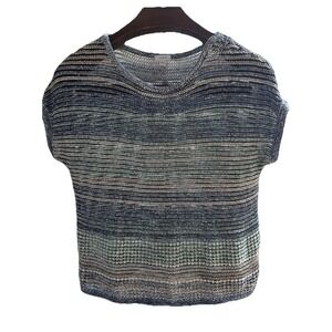 Eileen Fisher Small Loose Weave Jewel Neck Short Sleeve Knit Sweater Top Women's